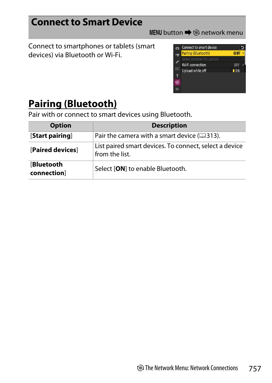 Connect to smart device, Pairing (bluetooth) | Nikon Z9 Mirrorless Camera User Manual | Page 757 / 914