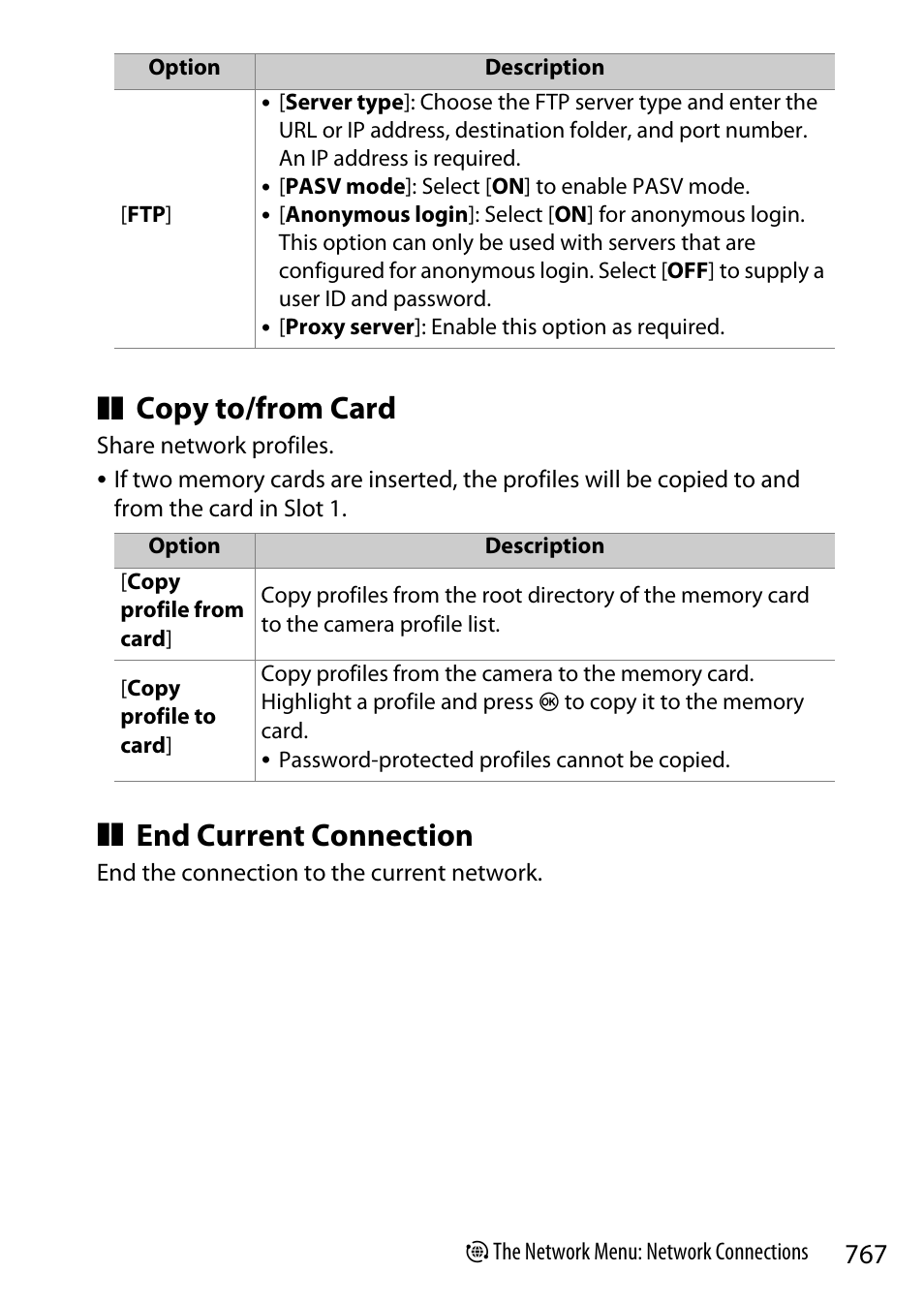 Copy to/from card, End current connection | Nikon Z9 Mirrorless Camera User Manual | Page 767 / 914