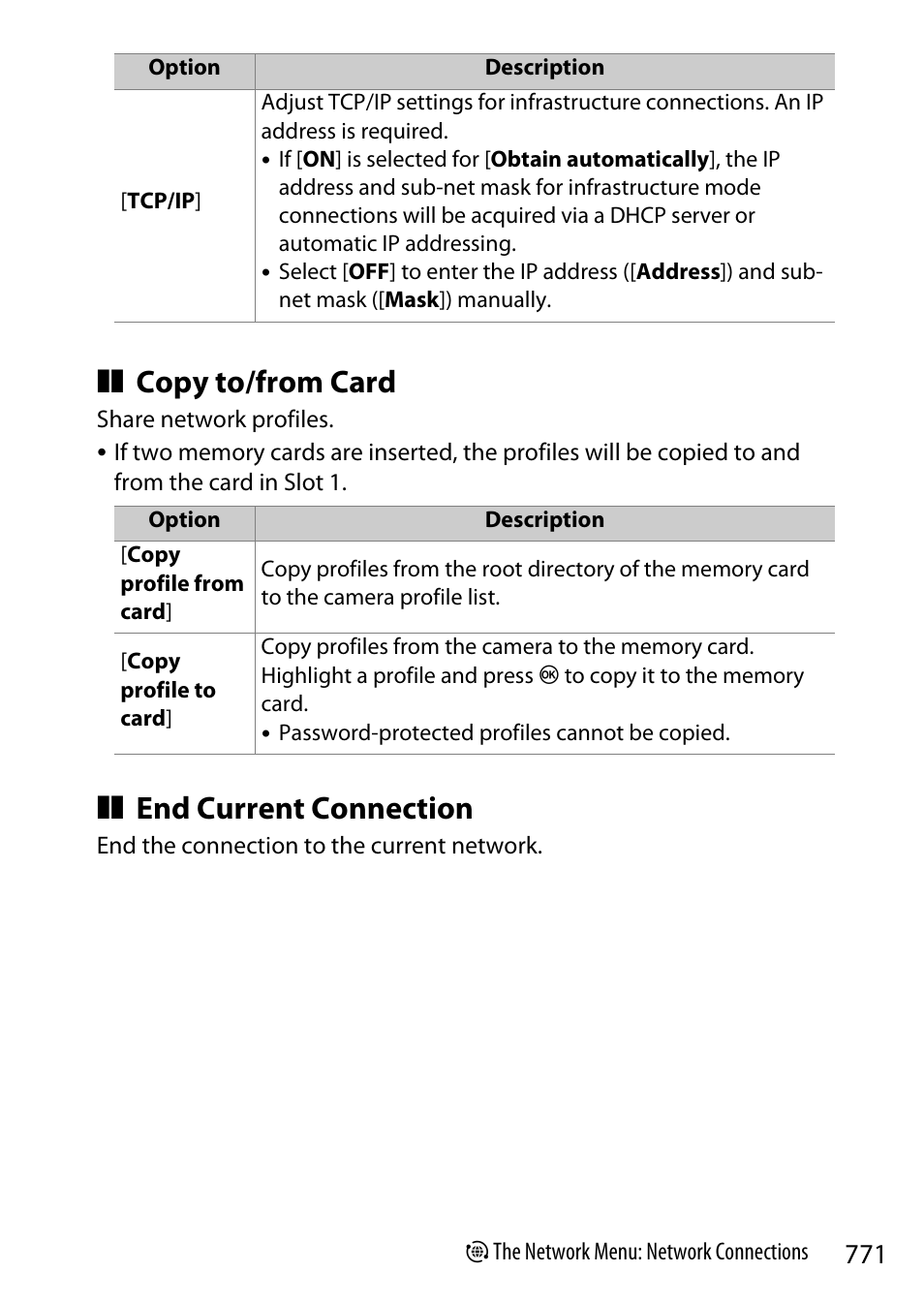 Copy to/from card, End current connection | Nikon Z9 Mirrorless Camera User Manual | Page 771 / 914