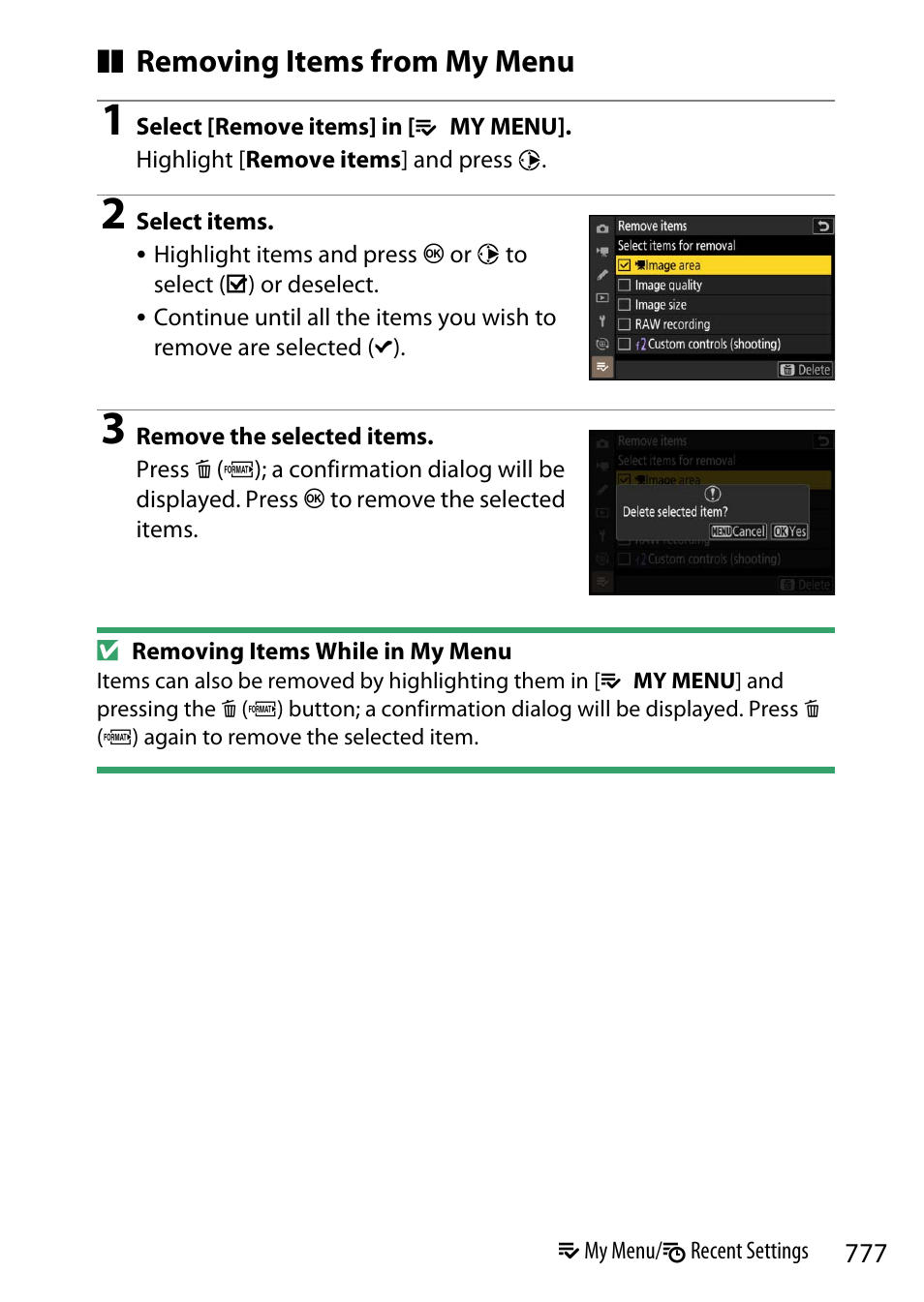 Removing items from my menu | Nikon Z9 Mirrorless Camera User Manual | Page 777 / 914