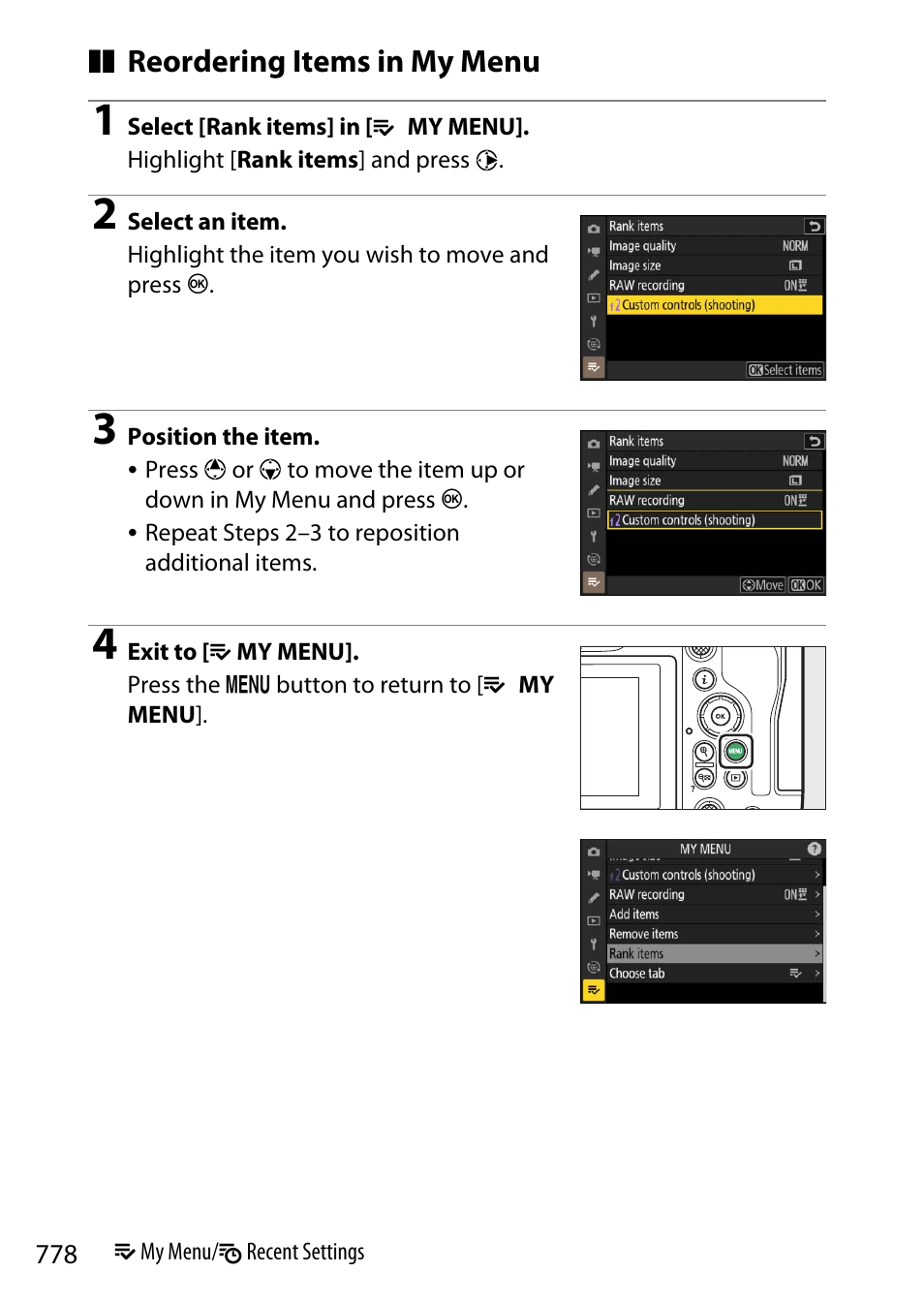 Reordering items in my menu | Nikon Z9 Mirrorless Camera User Manual | Page 778 / 914