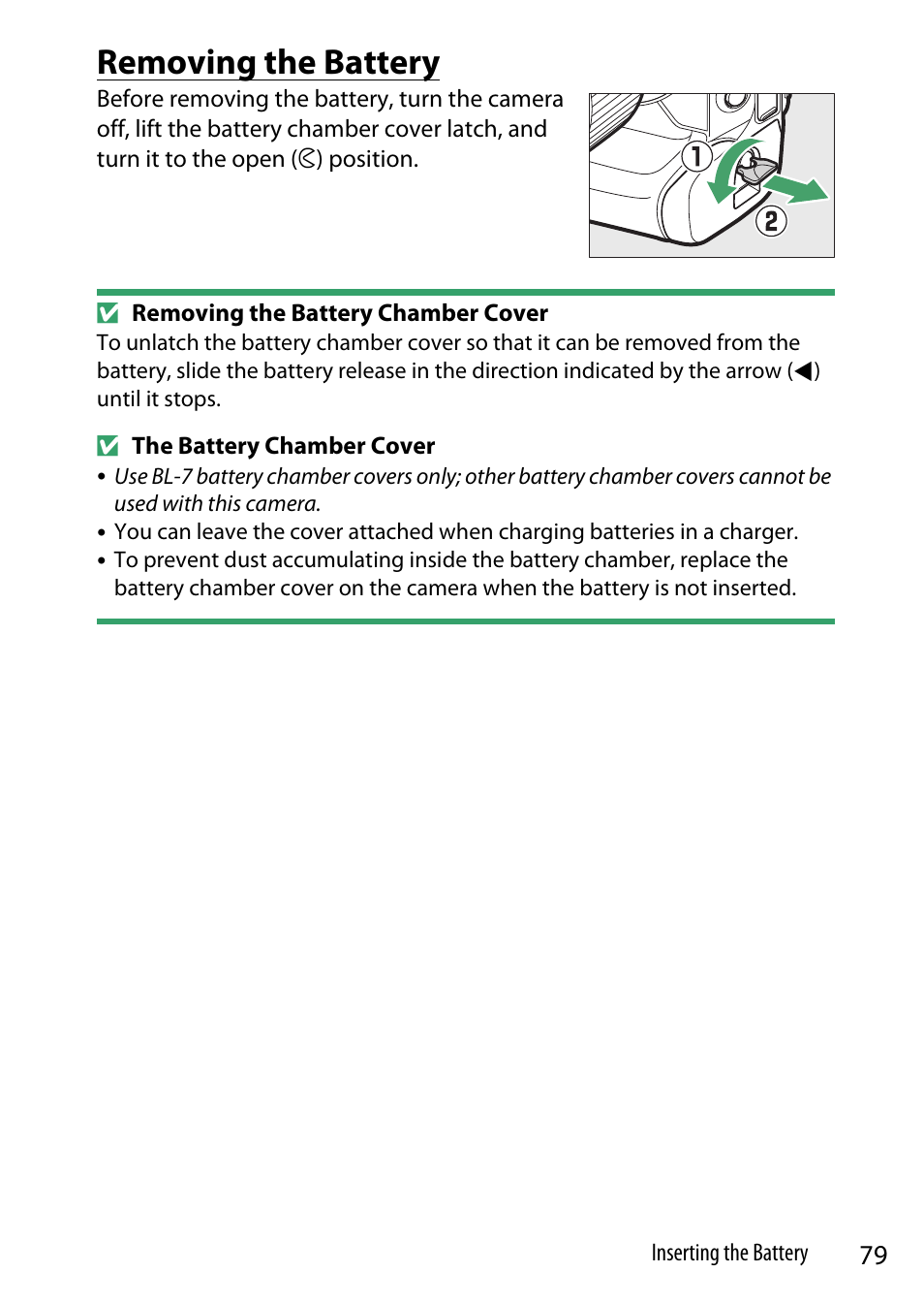 Removing the battery | Nikon Z9 Mirrorless Camera User Manual | Page 79 / 914