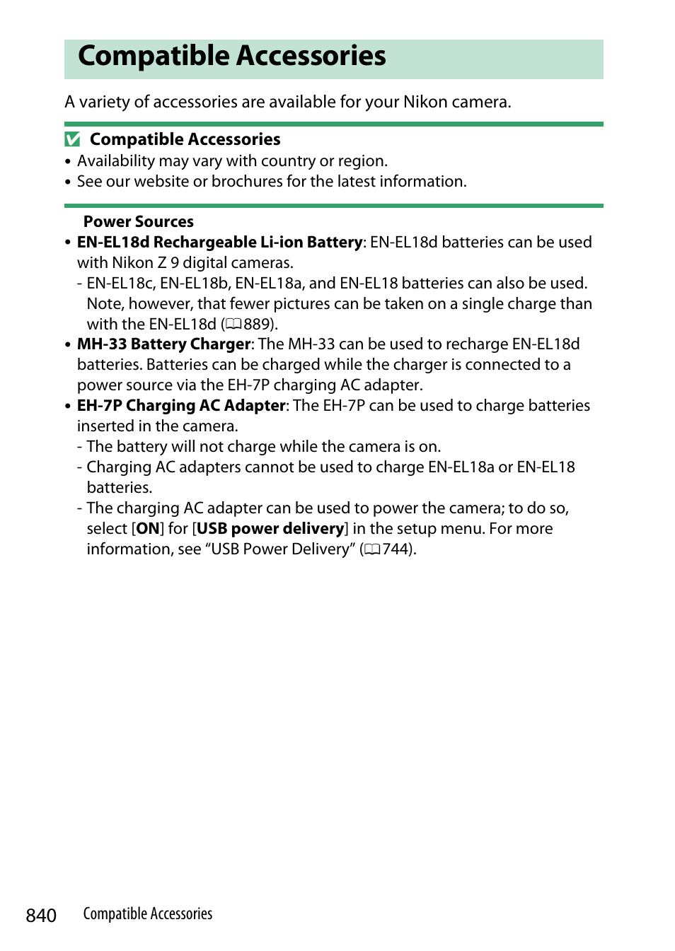 Compatible accessories | Nikon Z9 Mirrorless Camera User Manual | Page 840 / 914