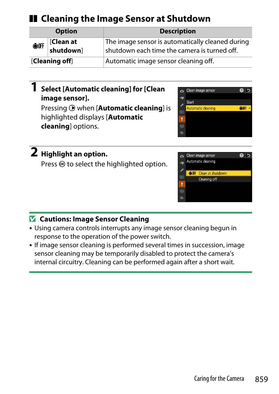 Cleaning the image sensor at shutdown | Nikon Z9 Mirrorless Camera User Manual | Page 859 / 914