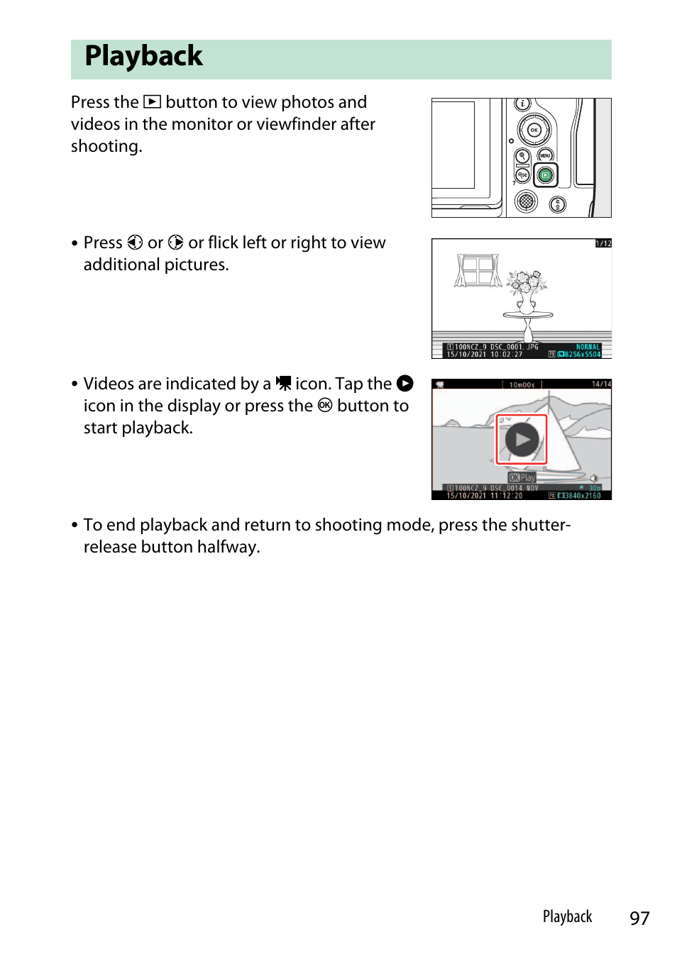 Playback, 97) pictures | Nikon Z9 Mirrorless Camera User Manual | Page 97 / 914