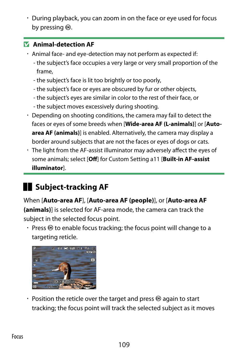 109) can be initiat, Subject-tracking af | Nikon Zfc Mirrorless Camera with 28mm Lens User Manual | Page 109 / 624