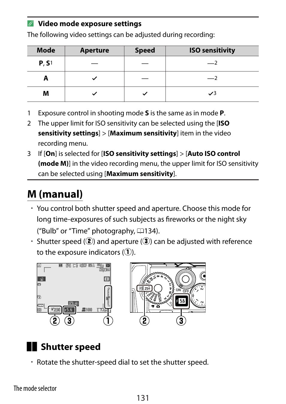 M (manual), 131) is display, Shutter speed | Nikon Zfc Mirrorless Camera with 28mm Lens User Manual | Page 131 / 624