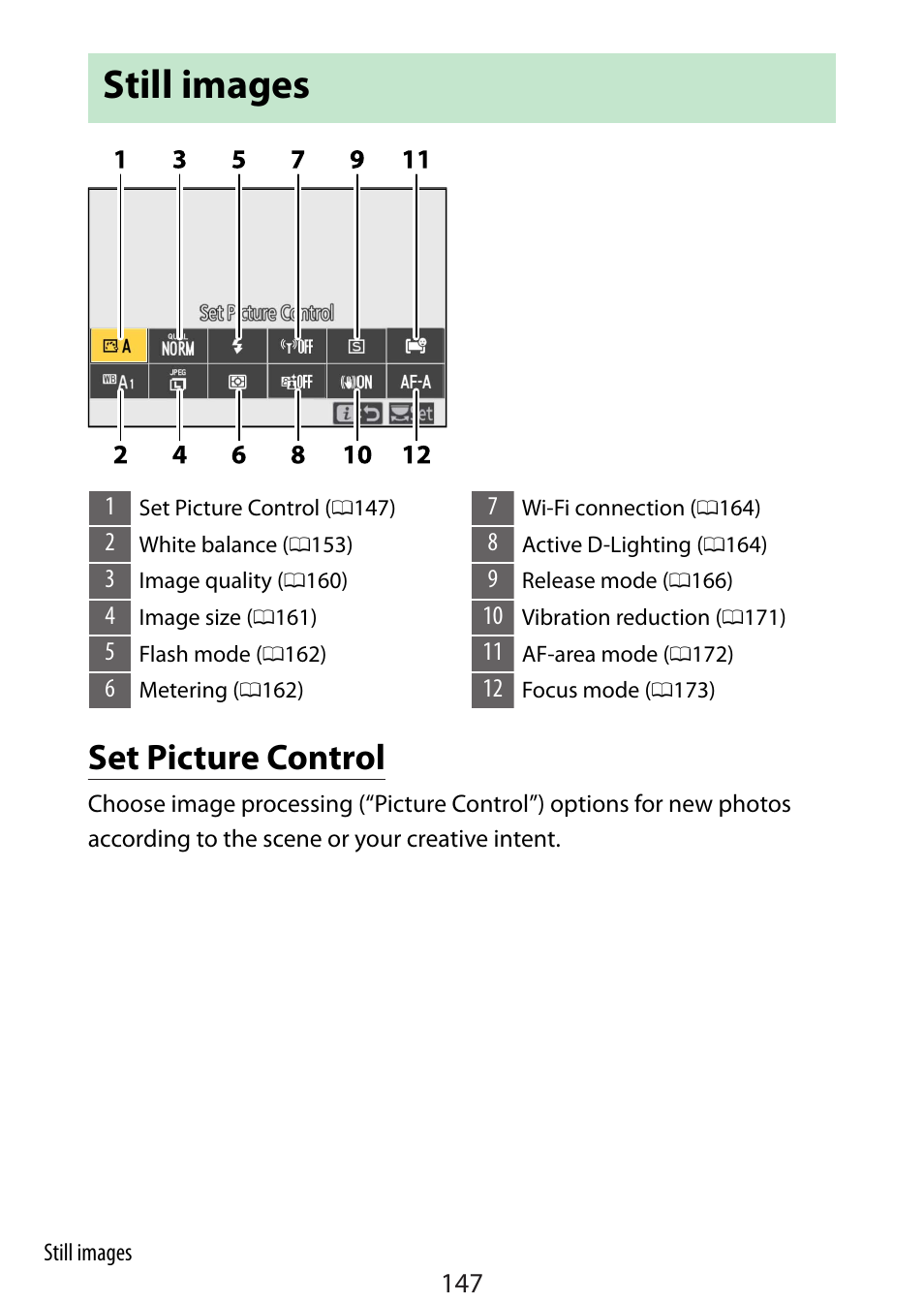 Still images, Set picture control | Nikon Zfc Mirrorless Camera with 28mm Lens User Manual | Page 147 / 624