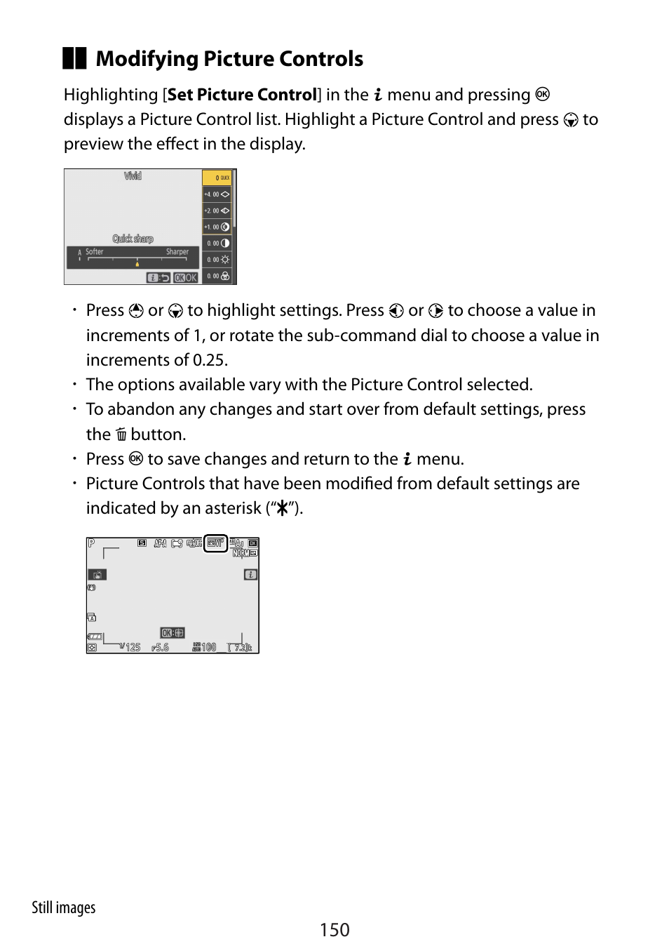 Modifying picture controls | Nikon Zfc Mirrorless Camera with 28mm Lens User Manual | Page 150 / 624