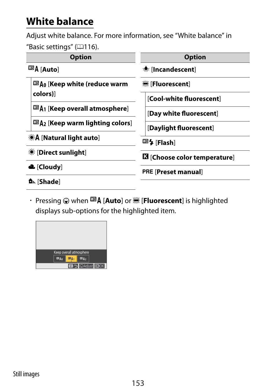 White balance | Nikon Zfc Mirrorless Camera with 28mm Lens User Manual | Page 153 / 624