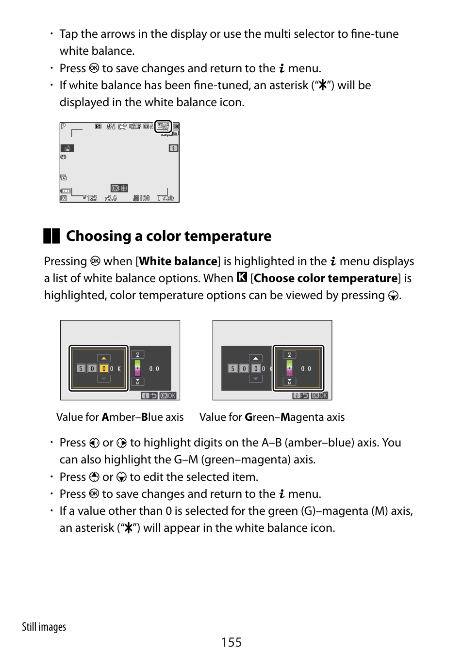 Choosing a color temperature | Nikon Zfc Mirrorless Camera with 28mm Lens User Manual | Page 155 / 624