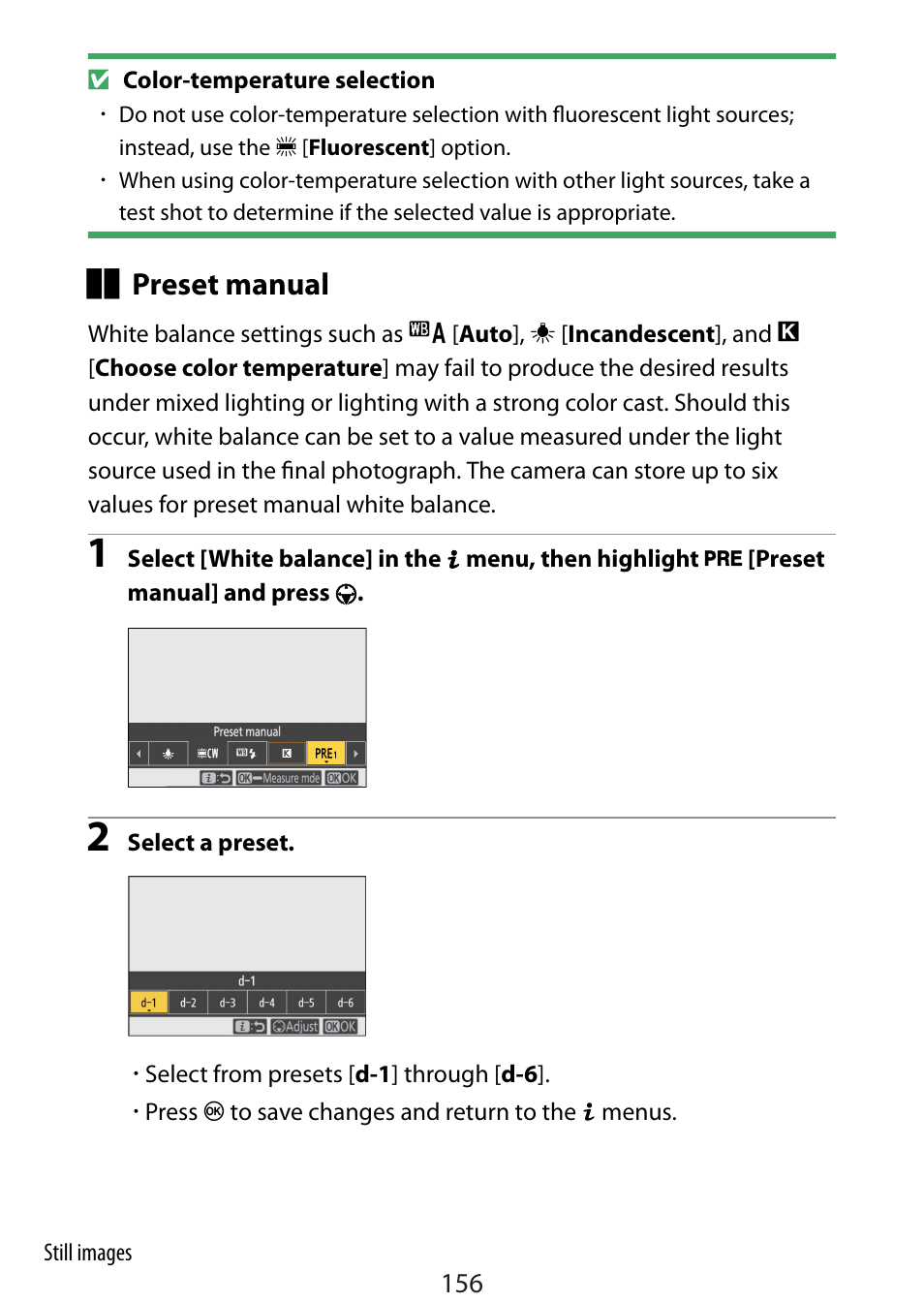 Preset manual | Nikon Zfc Mirrorless Camera with 28mm Lens User Manual | Page 156 / 624