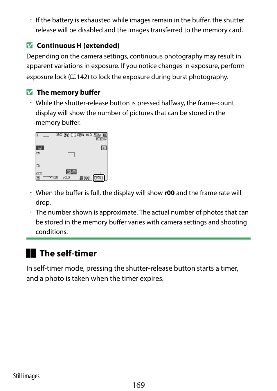 The self-timer | Nikon Zfc Mirrorless Camera with 28mm Lens User Manual | Page 169 / 624