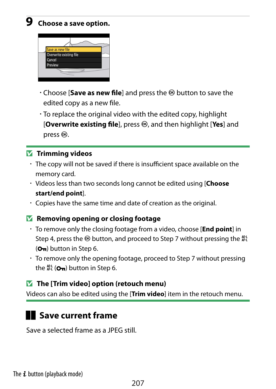 Ame as a jpeg still, Save current frame | Nikon Zfc Mirrorless Camera with 28mm Lens User Manual | Page 207 / 624