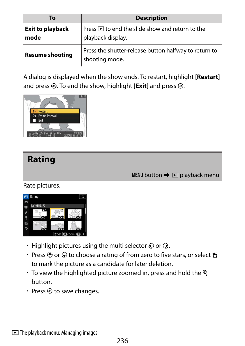 Rating | Nikon Zfc Mirrorless Camera with 28mm Lens User Manual | Page 236 / 624