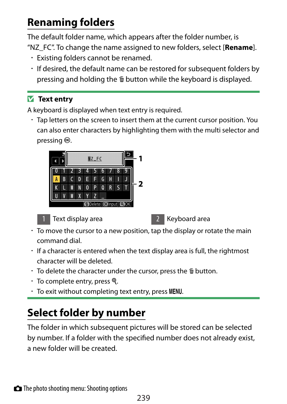 Renaming folders, Select folder by number | Nikon Zfc Mirrorless Camera with 28mm Lens User Manual | Page 239 / 624