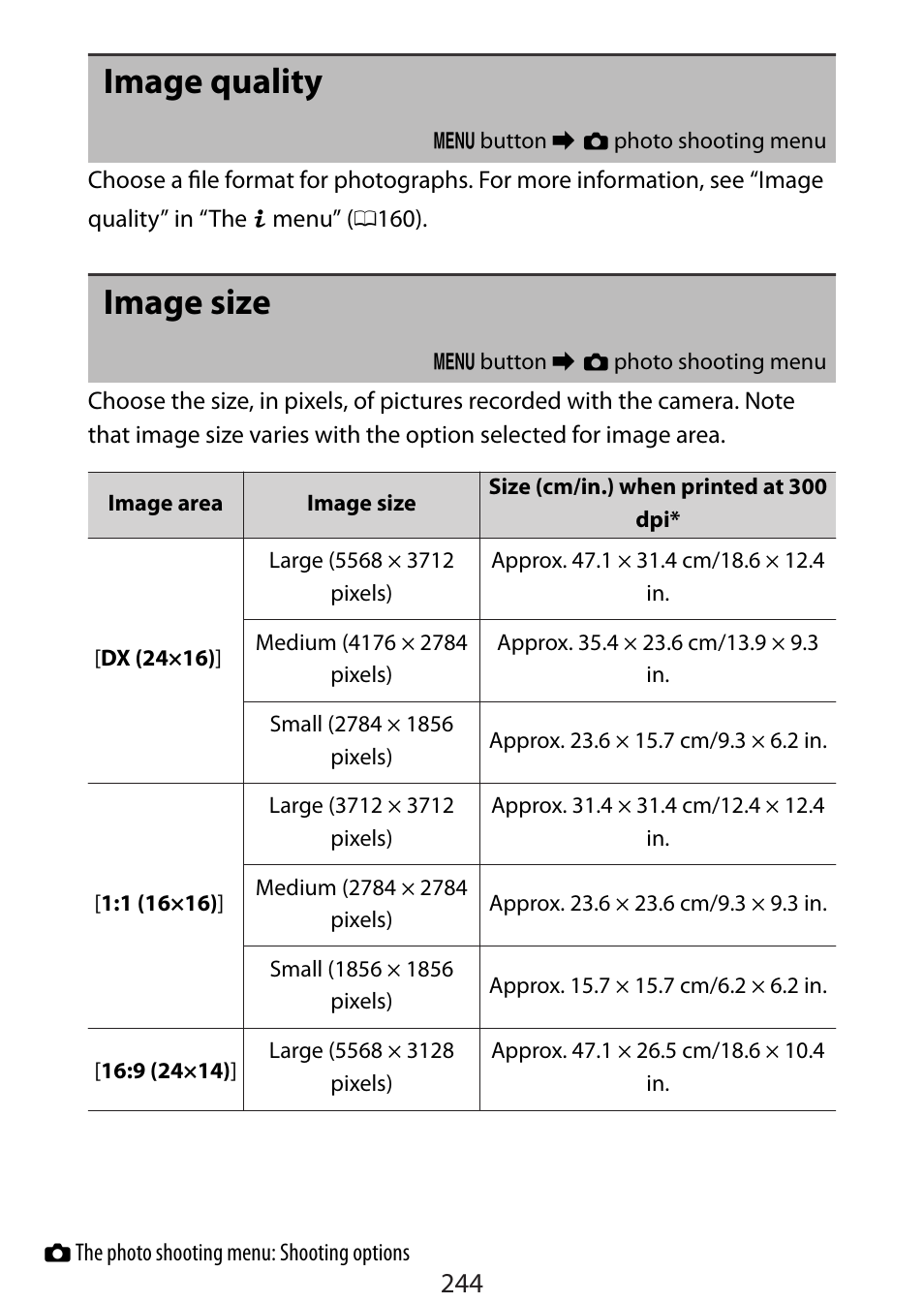 Image quality, Image size | Nikon Zfc Mirrorless Camera with 28mm Lens User Manual | Page 244 / 624