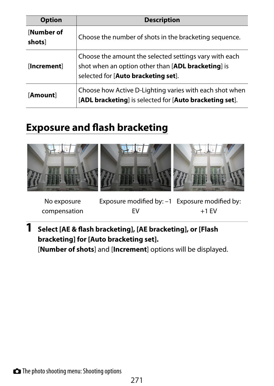 Exposure and flash bracketing | Nikon Zfc Mirrorless Camera with 28mm Lens User Manual | Page 271 / 624