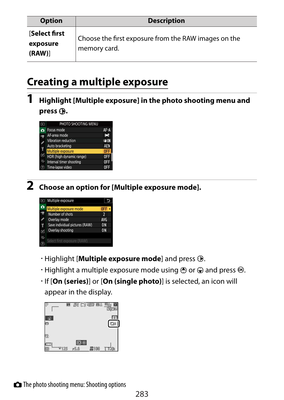 Creating a multiple exposure | Nikon Zfc Mirrorless Camera with 28mm Lens User Manual | Page 283 / 624