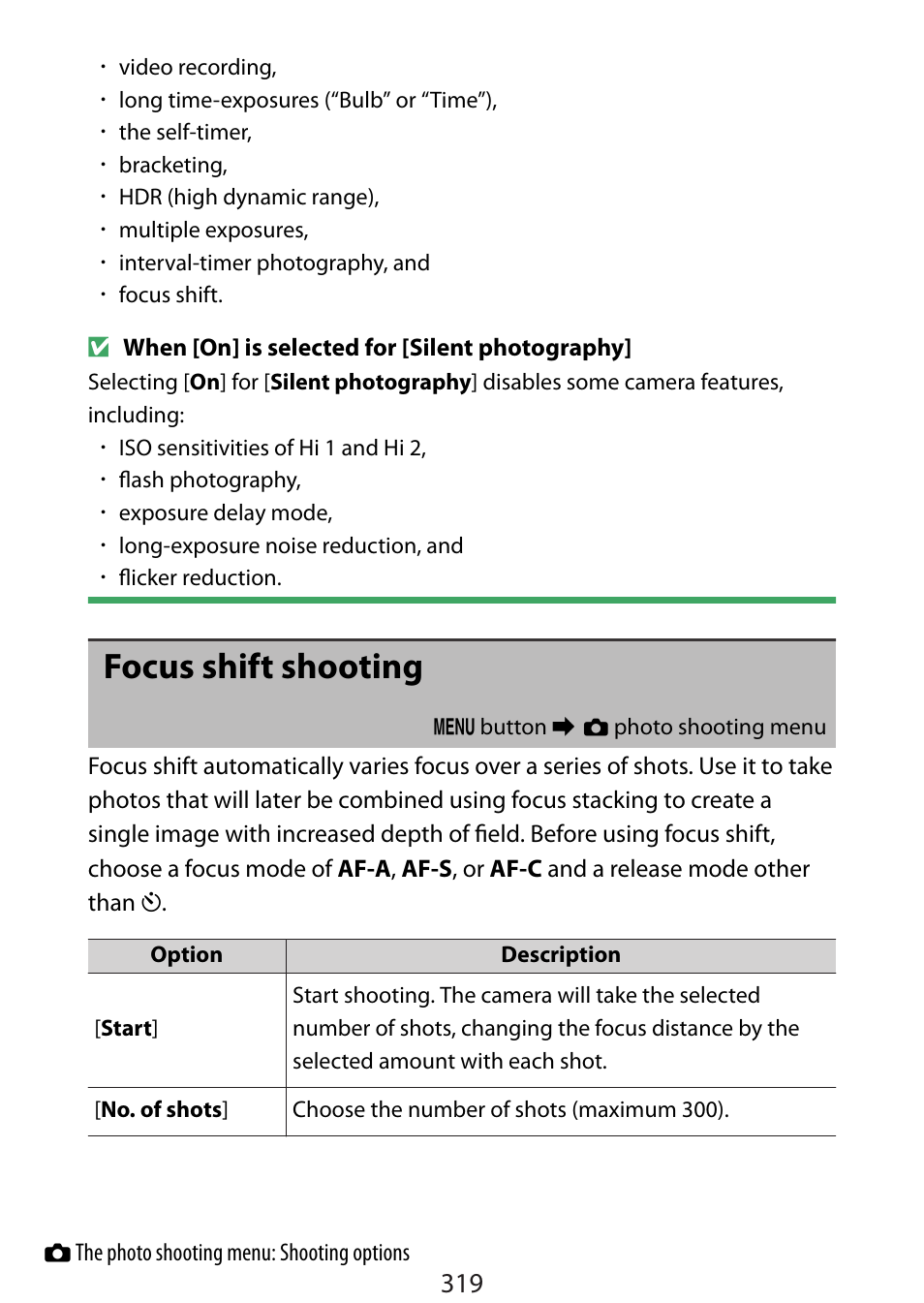 Focus shift shooting | Nikon Zfc Mirrorless Camera with 28mm Lens User Manual | Page 319 / 624