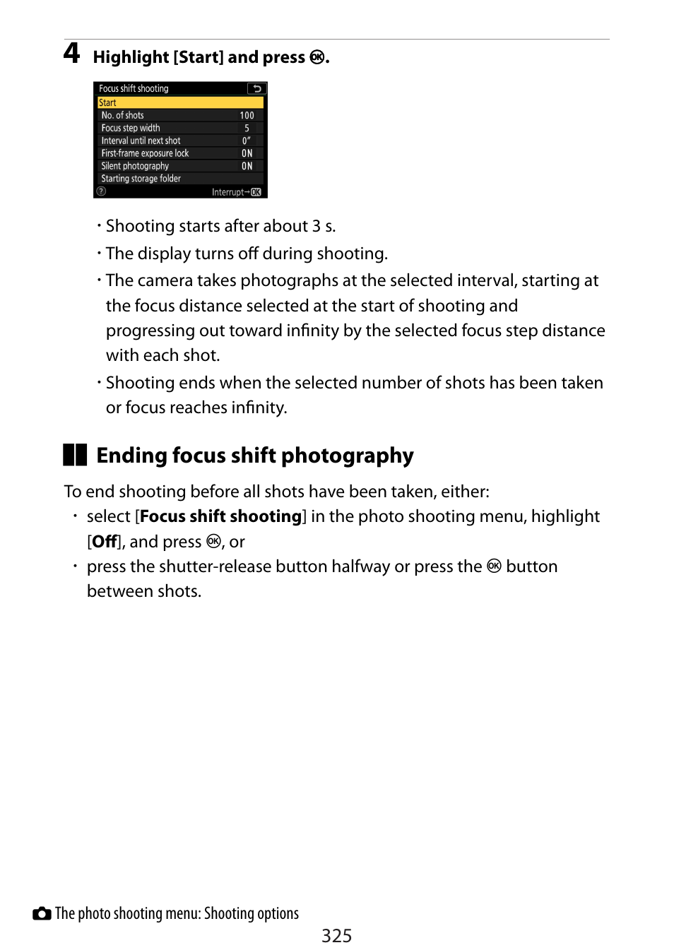 Ending focus shift photography | Nikon Zfc Mirrorless Camera with 28mm Lens User Manual | Page 325 / 624