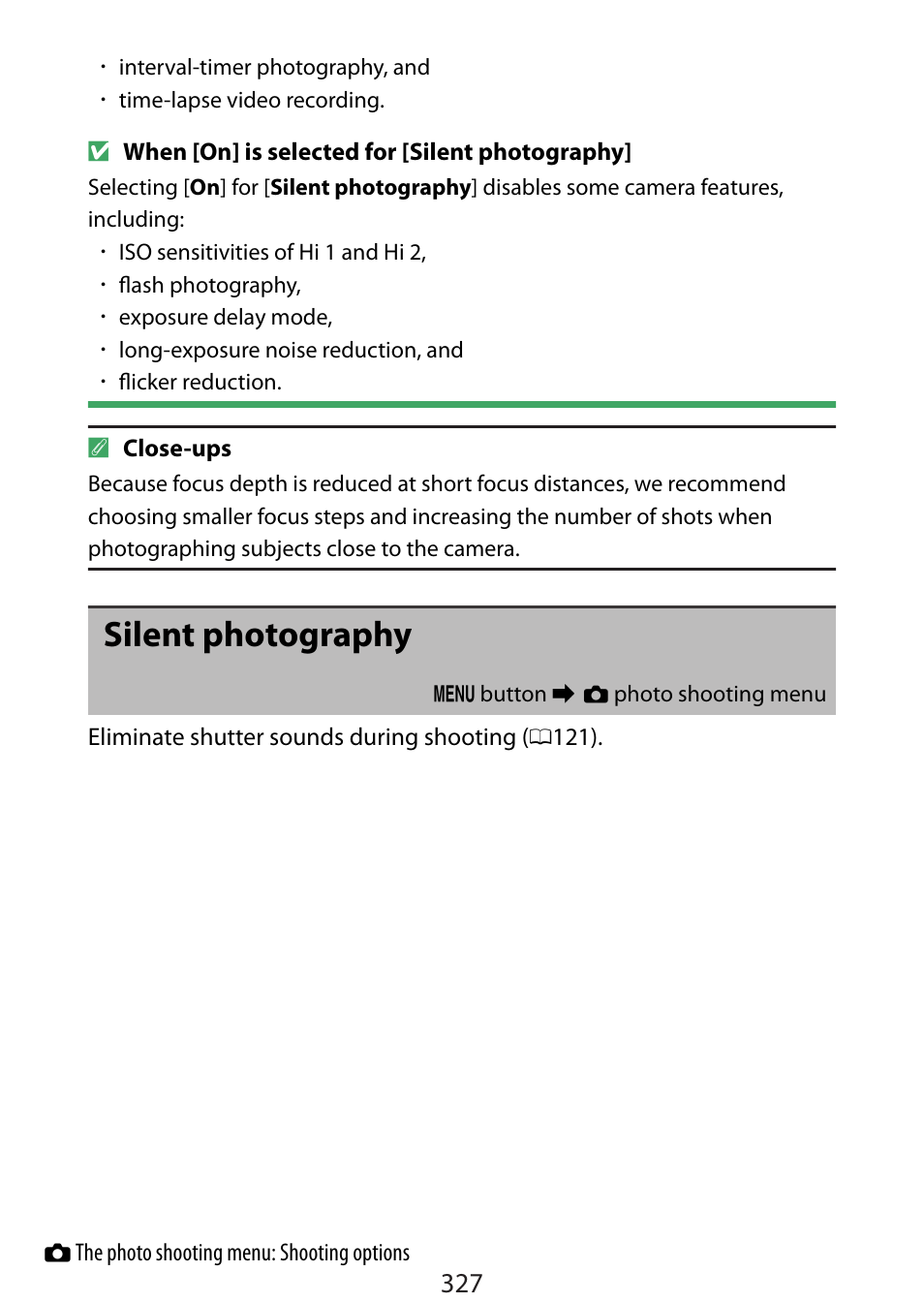 Silent photography | Nikon Zfc Mirrorless Camera with 28mm Lens User Manual | Page 327 / 624