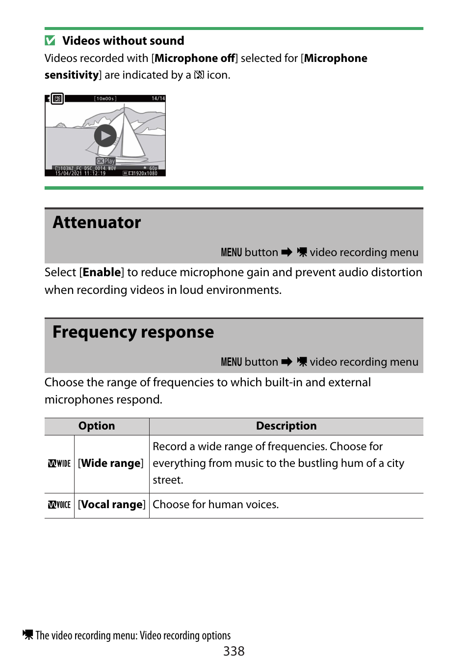 Attenuator, Frequency response, Esponse | Nikon Zfc Mirrorless Camera with 28mm Lens User Manual | Page 338 / 624