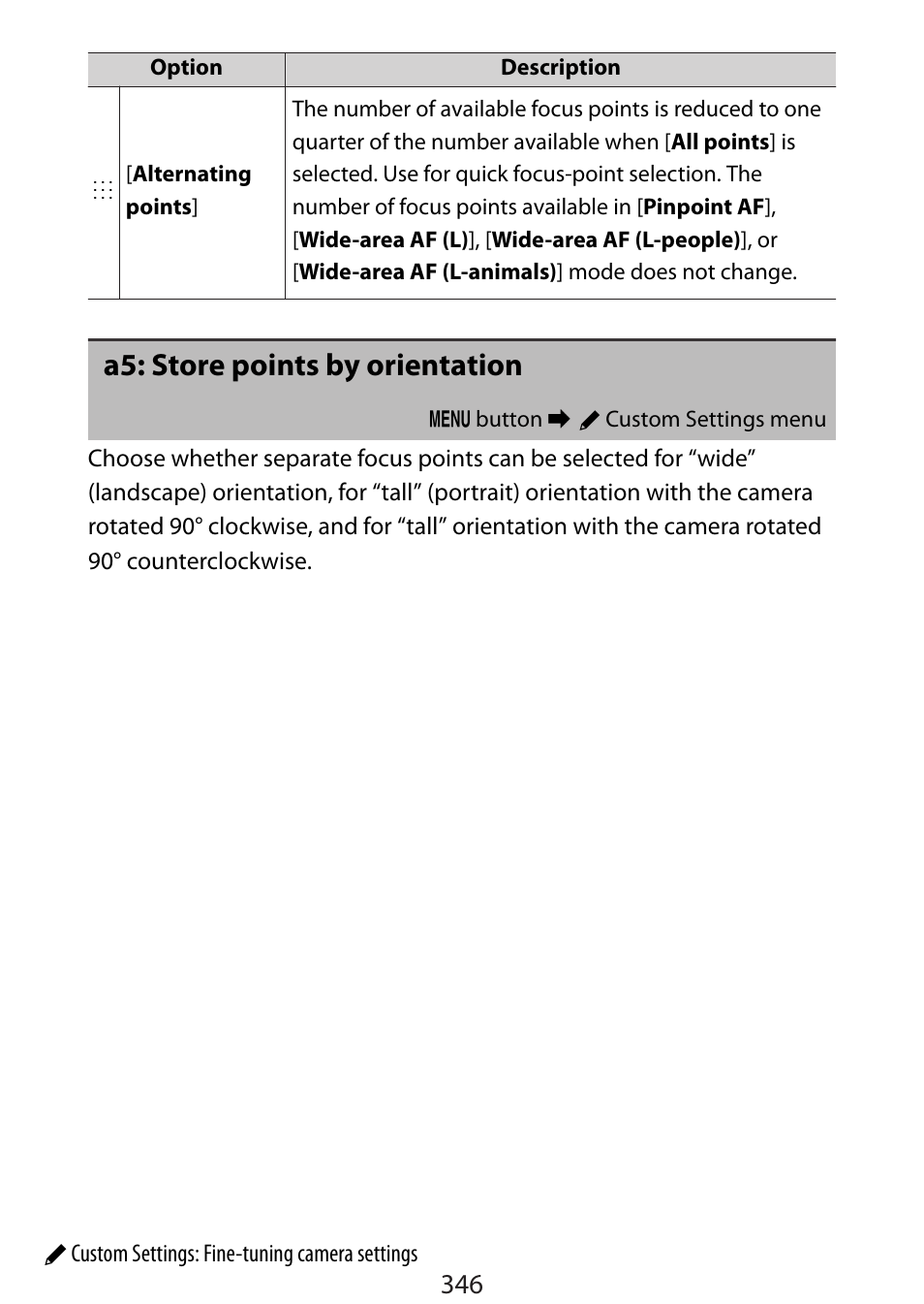 A5: store points by orientation | Nikon Zfc Mirrorless Camera with 28mm Lens User Manual | Page 346 / 624