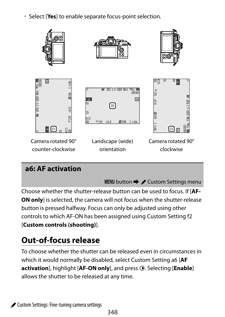 A6: af activation, Out-of-focus release | Nikon Zfc Mirrorless Camera with 28mm Lens User Manual | Page 348 / 624