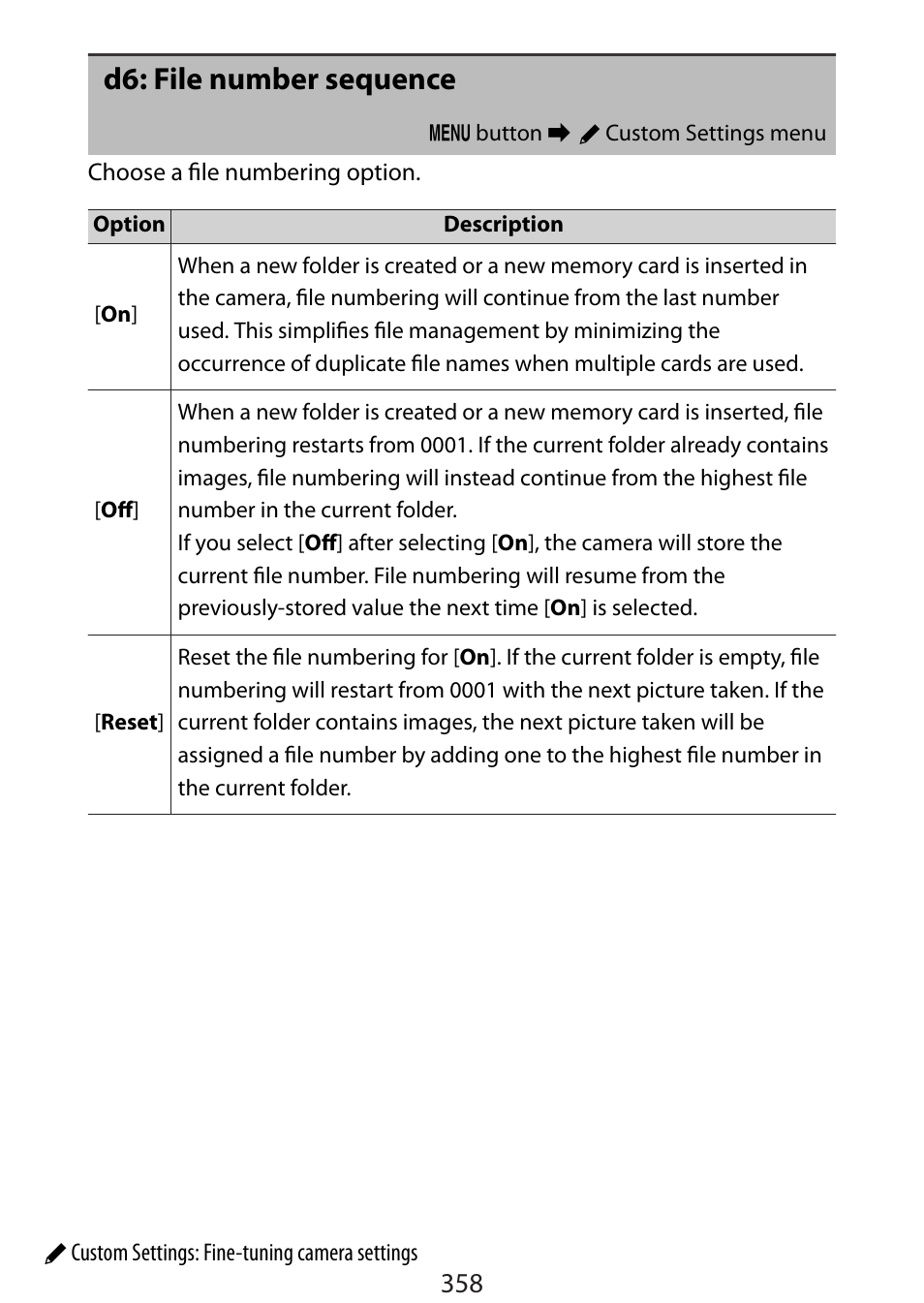 D6: file number sequence | Nikon Zfc Mirrorless Camera with 28mm Lens User Manual | Page 358 / 624