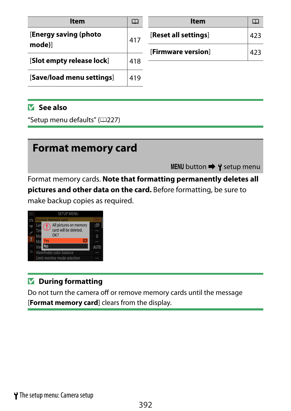 Format memory card | Nikon Zfc Mirrorless Camera with 28mm Lens User Manual | Page 392 / 624