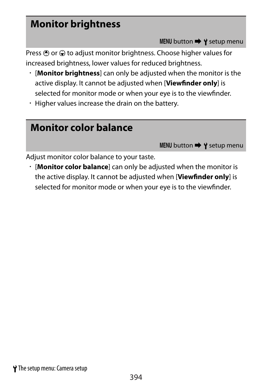 Monitor brightness, Monitor color balance | Nikon Zfc Mirrorless Camera with 28mm Lens User Manual | Page 394 / 624