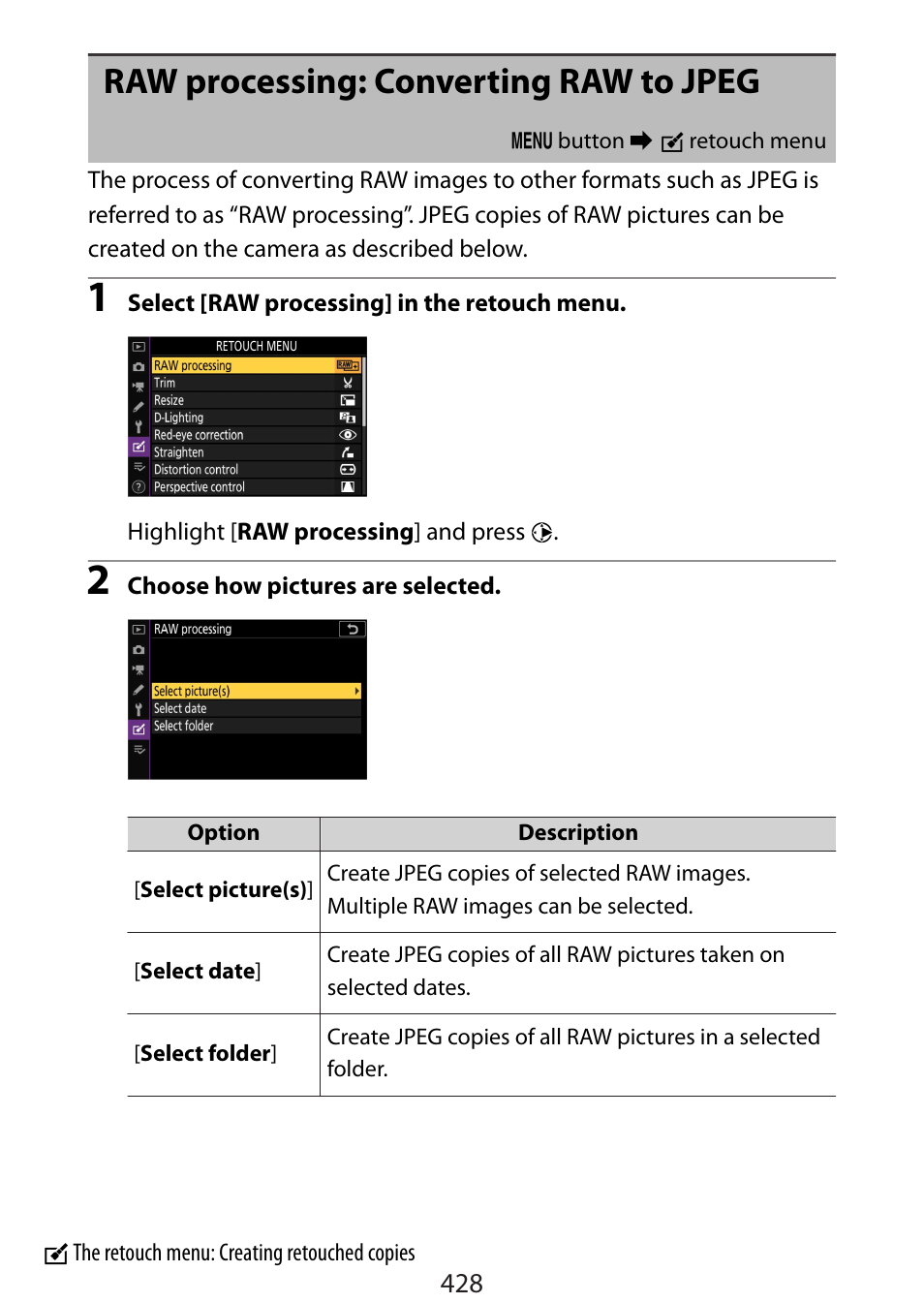 Raw processing: converting raw to jpeg | Nikon Zfc Mirrorless Camera with 28mm Lens User Manual | Page 428 / 624