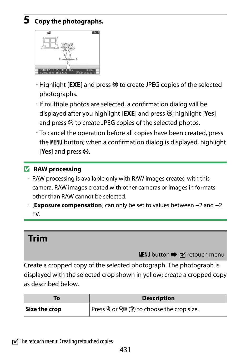 Trim | Nikon Zfc Mirrorless Camera with 28mm Lens User Manual | Page 431 / 624