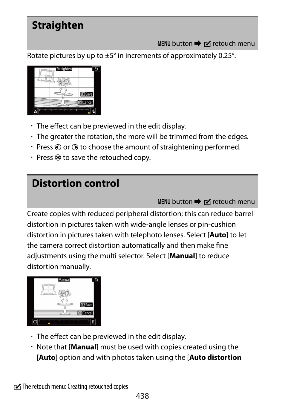Straighten, Distortion control | Nikon Zfc Mirrorless Camera with 28mm Lens User Manual | Page 438 / 624
