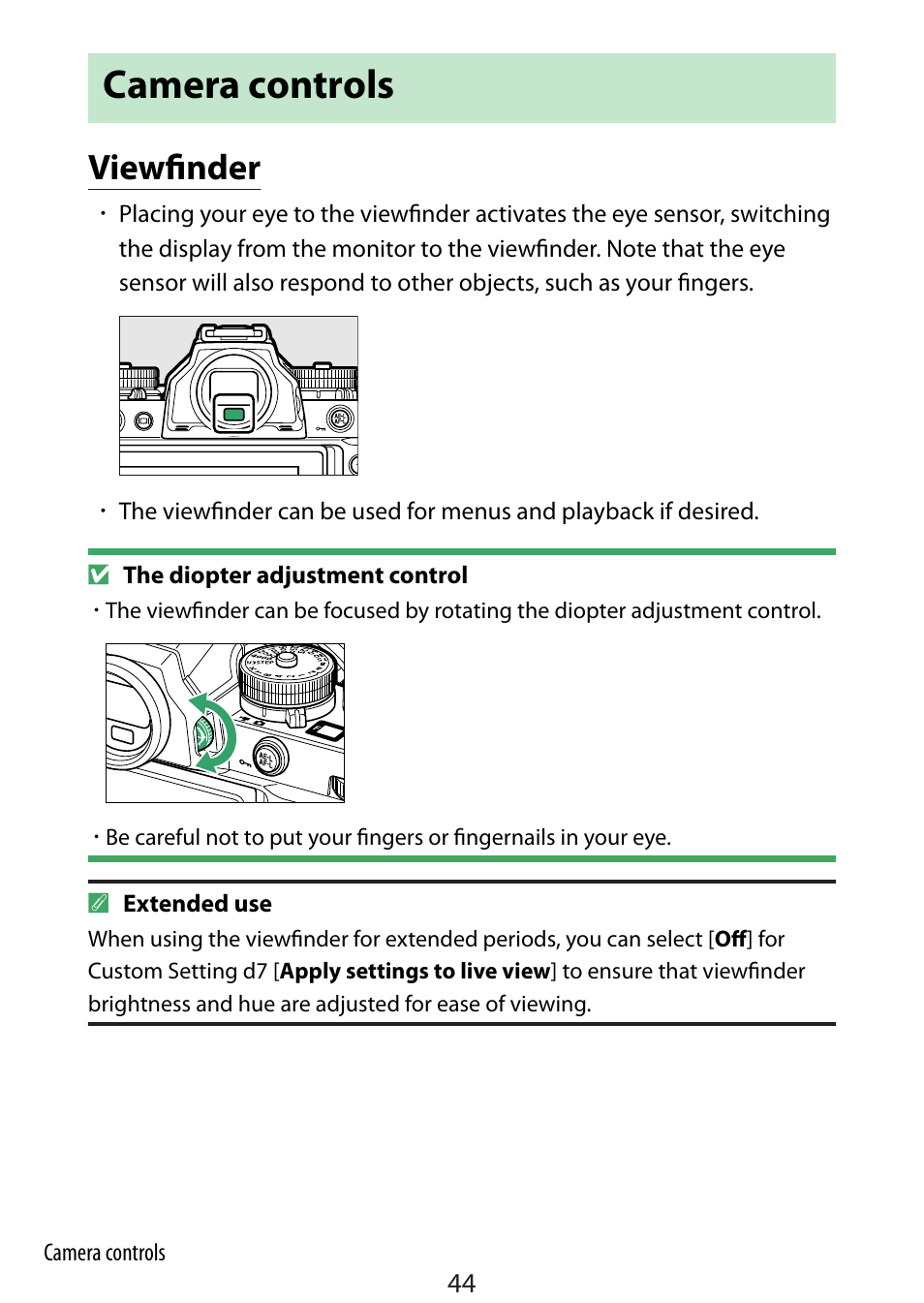 Camera controls, Viewfinder, E sensor | Nikon Zfc Mirrorless Camera with 28mm Lens User Manual | Page 44 / 624