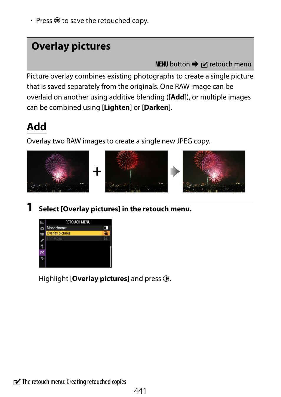 Overlay pictures | Nikon Zfc Mirrorless Camera with 28mm Lens User Manual | Page 441 / 624