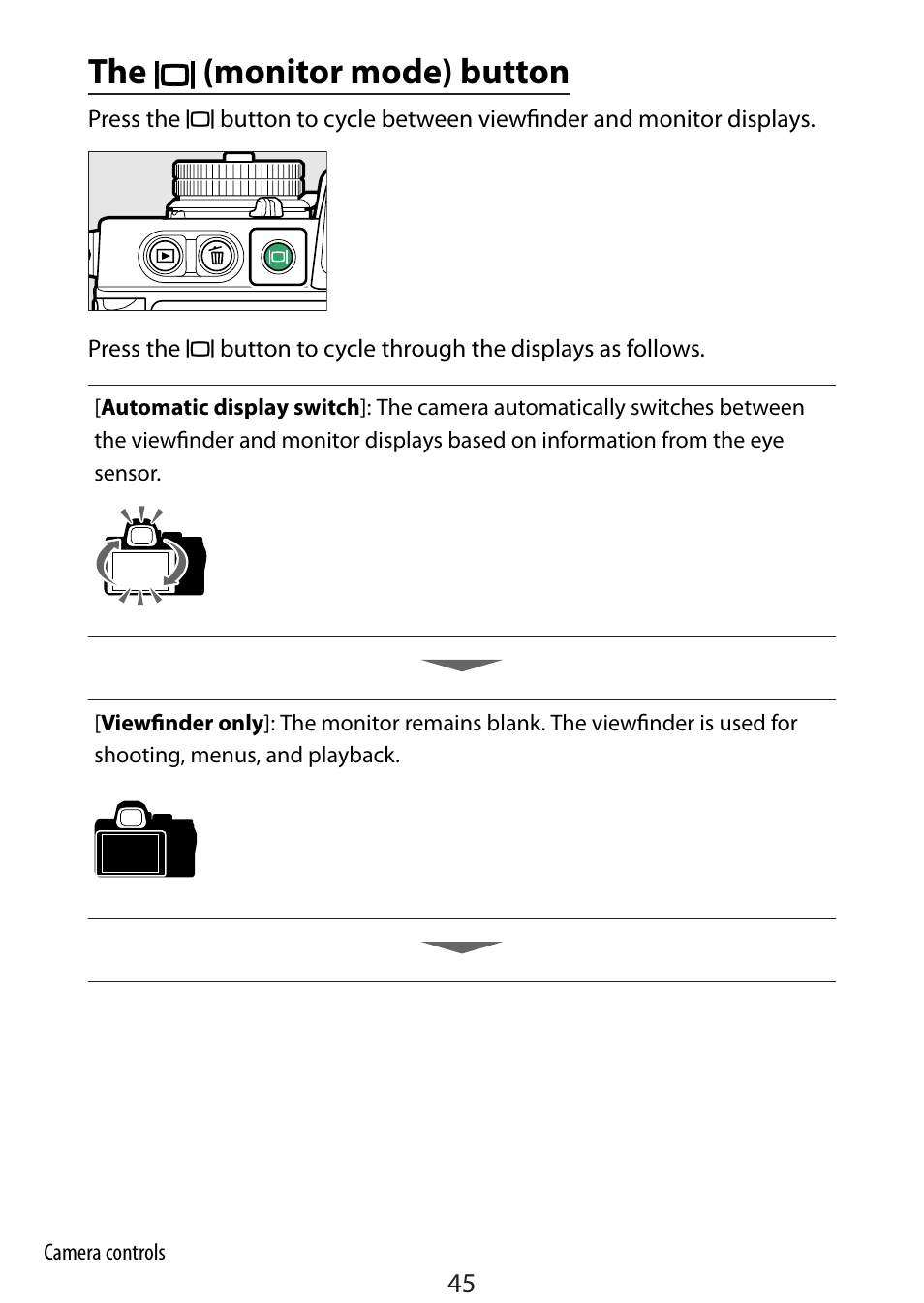 The monitor mode button, The m (monitor mode) button | Nikon Zfc Mirrorless Camera with 28mm Lens User Manual | Page 45 / 624