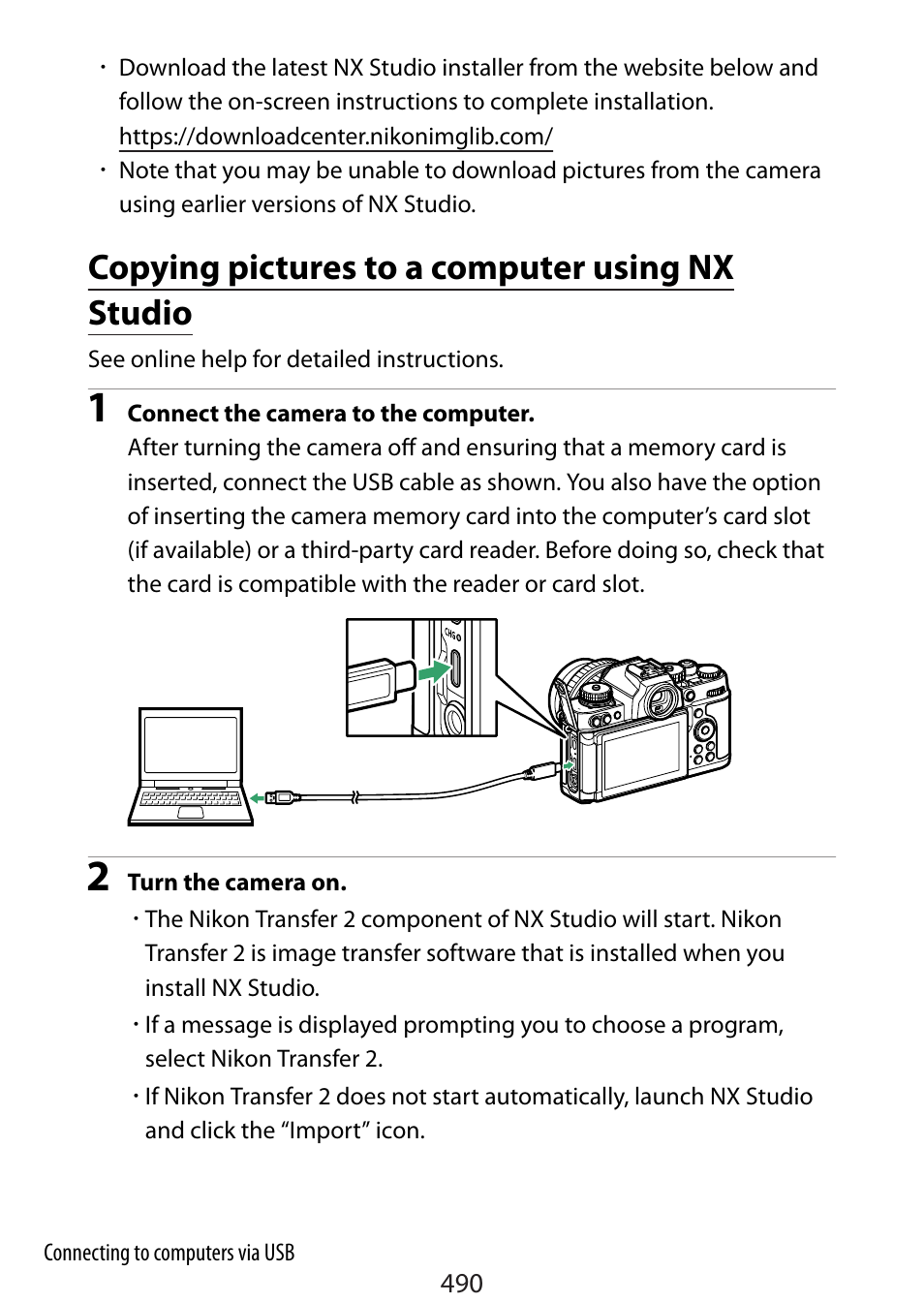 Copying pictures to a computer using nx studio | Nikon Zfc Mirrorless Camera with 28mm Lens User Manual | Page 490 / 624