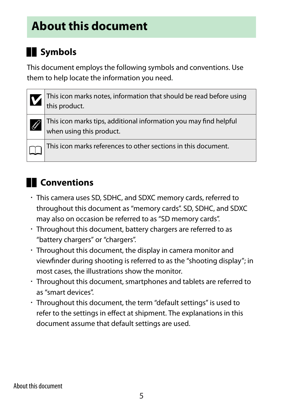 About this document | Nikon Zfc Mirrorless Camera with 28mm Lens User Manual | Page 5 / 624