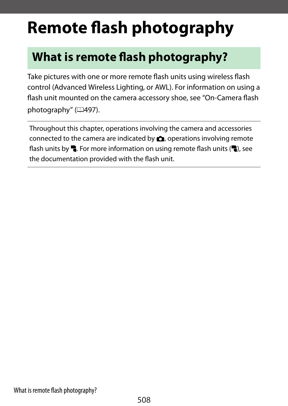 Remote flash photography, What is remote flash photography, Unit | 508). t | Nikon Zfc Mirrorless Camera with 28mm Lens User Manual | Page 508 / 624