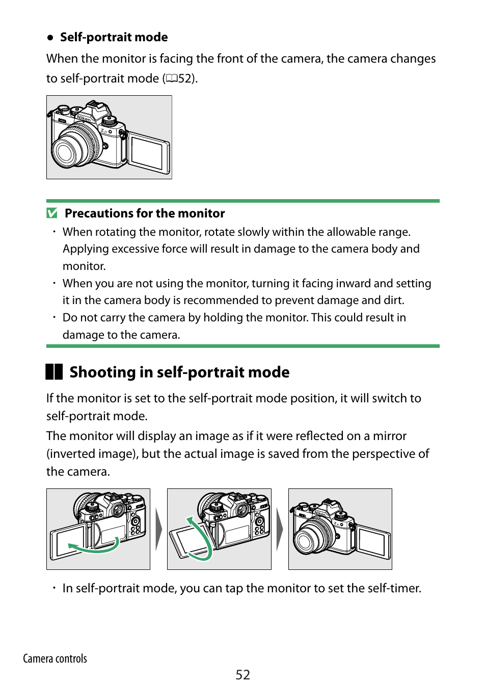 Shooting in self-portrait mode | Nikon Zfc Mirrorless Camera with 28mm Lens User Manual | Page 52 / 624
