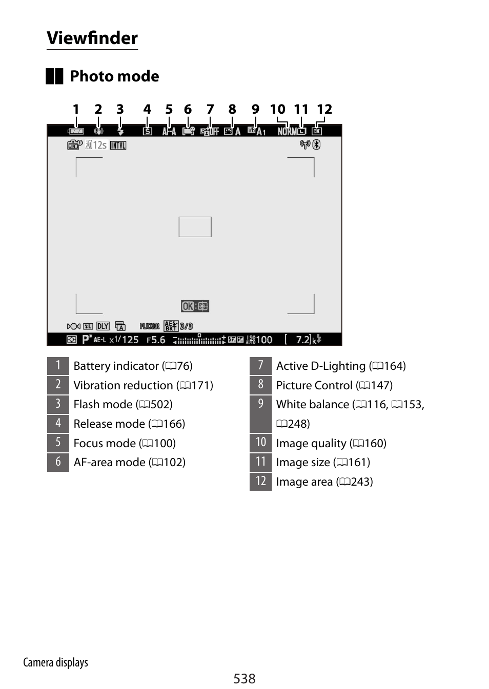 Viewfinder, Photo mode | Nikon Zfc Mirrorless Camera with 28mm Lens User Manual | Page 538 / 624