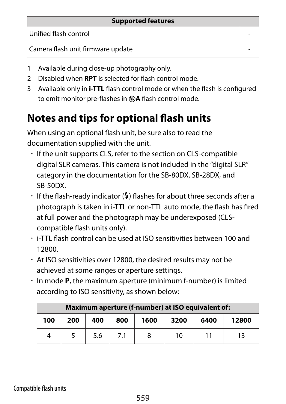 Notes and tips for optional flash units | Nikon Zfc Mirrorless Camera with 28mm Lens User Manual | Page 559 / 624