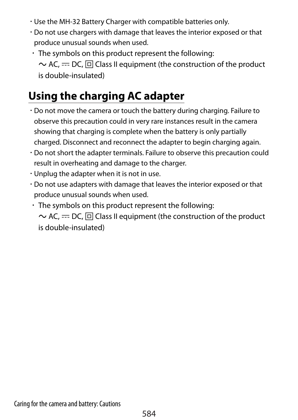 Using the charging ac adapter | Nikon Zfc Mirrorless Camera with 28mm Lens User Manual | Page 584 / 624