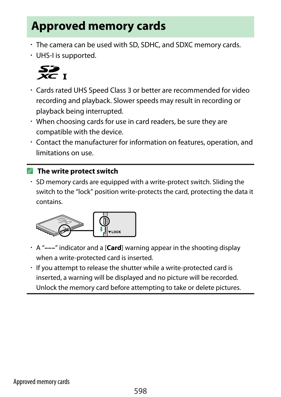 Approved memory cards | Nikon Zfc Mirrorless Camera with 28mm Lens User Manual | Page 598 / 624