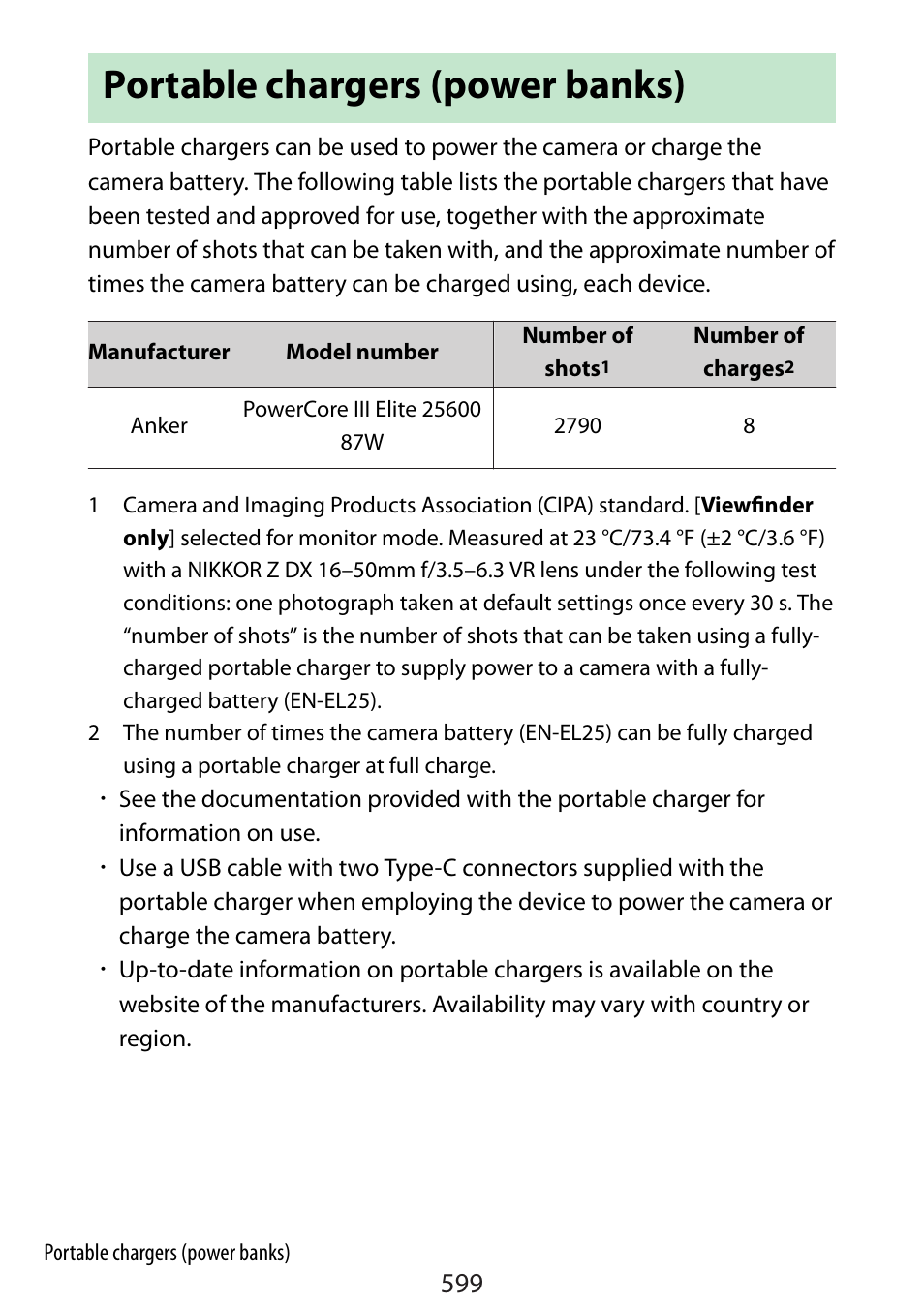 Portable chargers (power banks) | Nikon Zfc Mirrorless Camera with 28mm Lens User Manual | Page 599 / 624