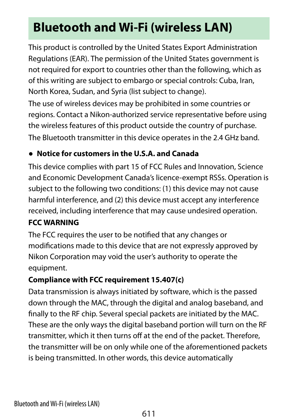 Bluetooth and wi-fi (wireless lan) | Nikon Zfc Mirrorless Camera with 28mm Lens User Manual | Page 611 / 624