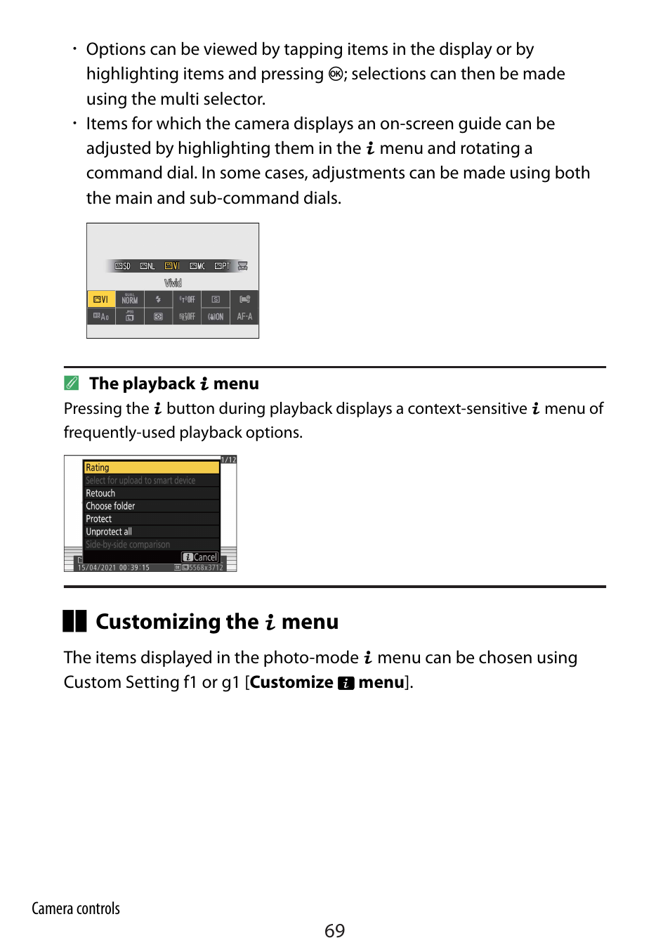 Customizing the i menu | Nikon Zfc Mirrorless Camera with 28mm Lens User Manual | Page 69 / 624