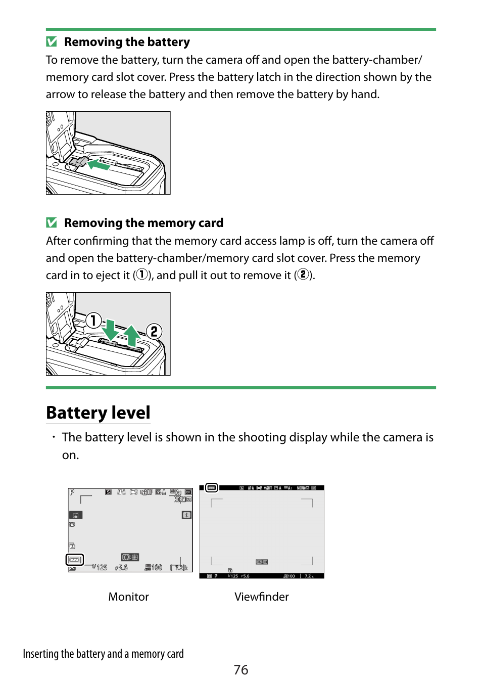 Battery level | Nikon Zfc Mirrorless Camera with 28mm Lens User Manual | Page 76 / 624